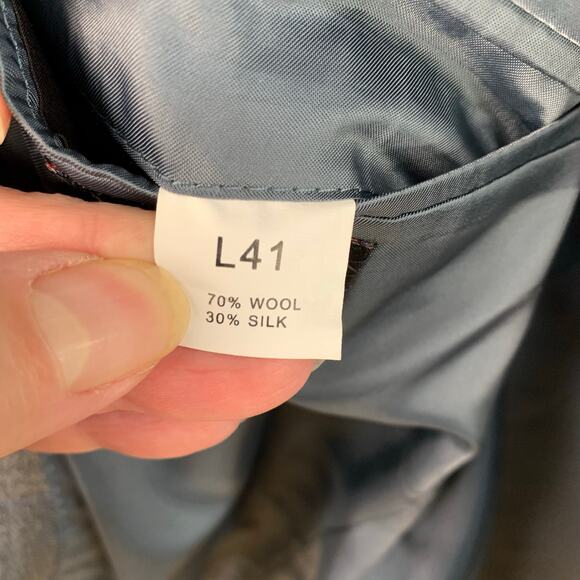 Jos A Bank Size 41L Men's Wool Sport Silk Blazer Jacket Blue Gray Plaid Career - Picture 8 of 8